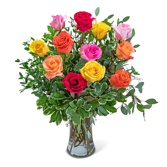 One Dozen Vibrant Roses