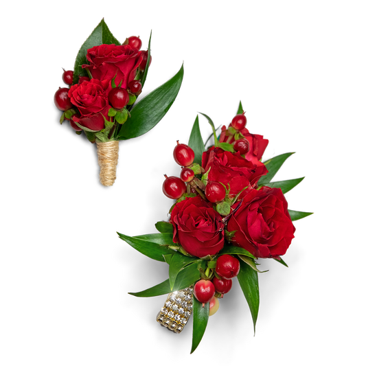 Crimson Corsage and Boutonniere Set