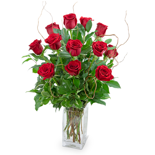 Dozen Red Roses with Willow